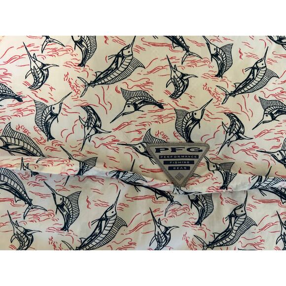 Columbia PFG Shirt Mens Large Marlin Print Vented White Multicolor 100% Cotton - Picture 6 of 7